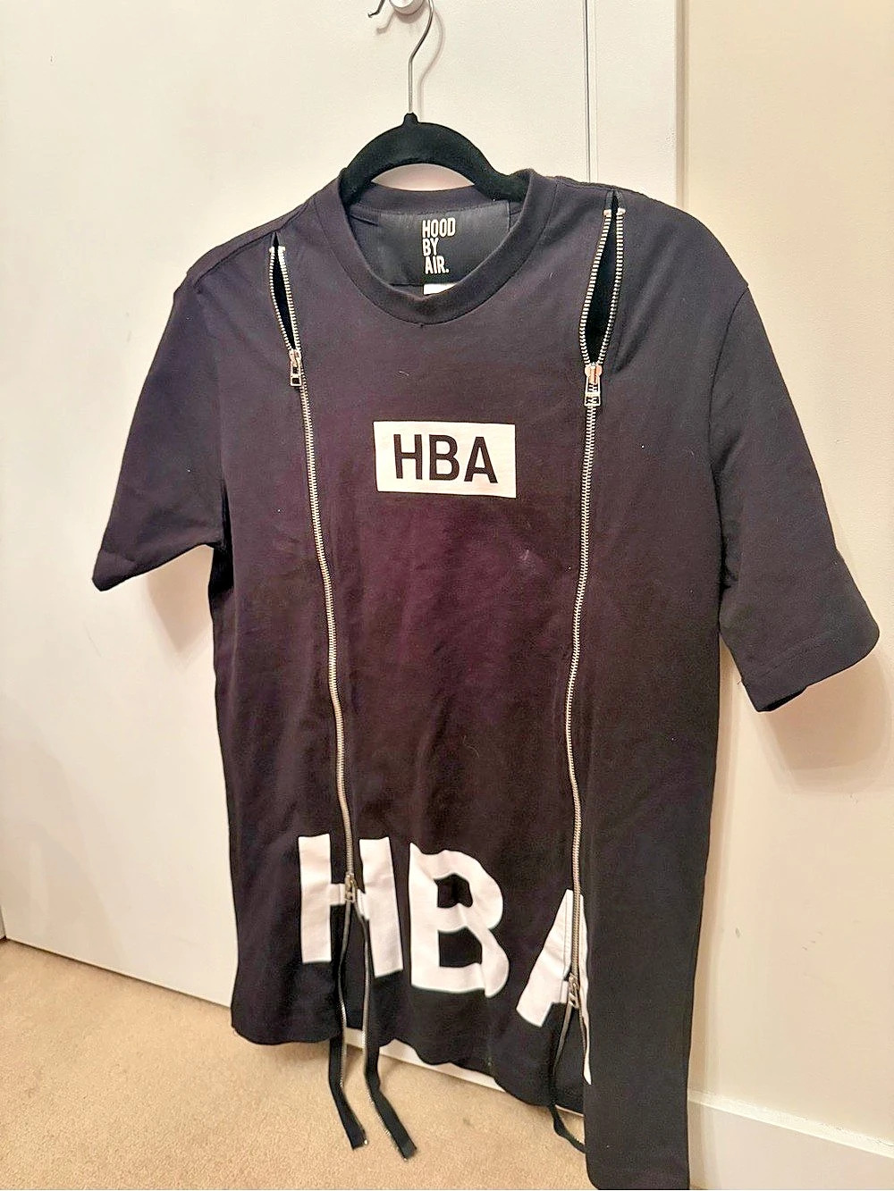 Hood By Air Black Box Logo Small/Small Double Zip T-Shirt Size Small